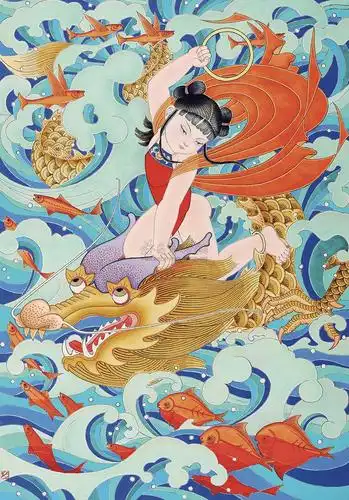 0037哪咤闹海立轴设色纸本