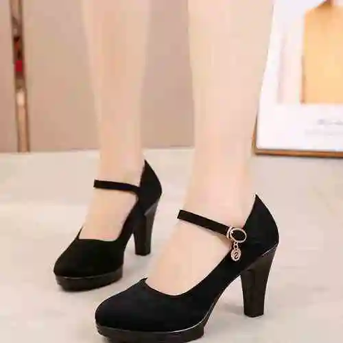 老北京布鞋女鞋高跟鞋防水台工工作鞋时尚黑色职业职业上布鞋