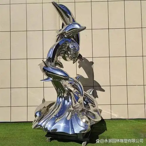 镜面不锈钢海豚雕塑 创意海豚组合雕塑