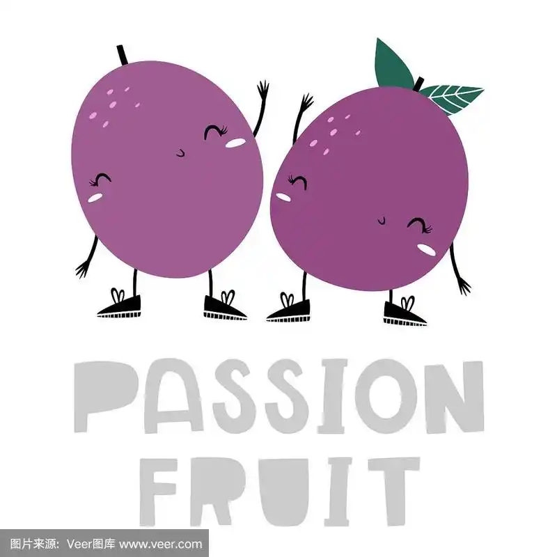 快乐的百香果,矢量图涂鸦风格,表情符号"n