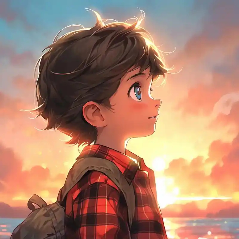 仰望夕阳的小男孩 #动漫头像 #优质头像 #萌娃漫画头像 # - 抖音