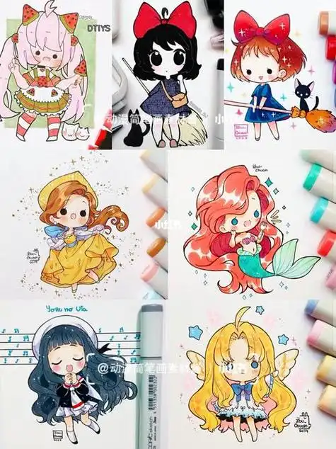 q版女孩合集|关注我日更马克笔动漫手绘简笔画马克笔手绘文化