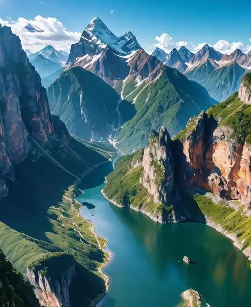 九寨沟的山峰它高耸入云,峰顶云雾缭绕,如同一座巍峨的宫殿