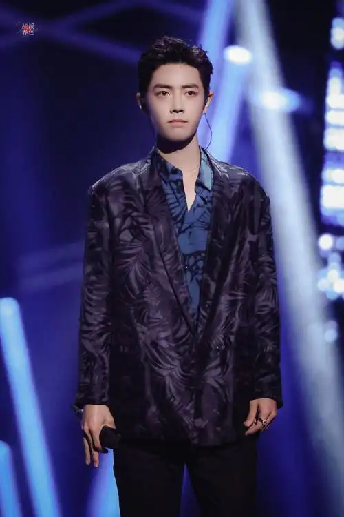 肖战身穿黑色暗花短袍,风雅如斯.