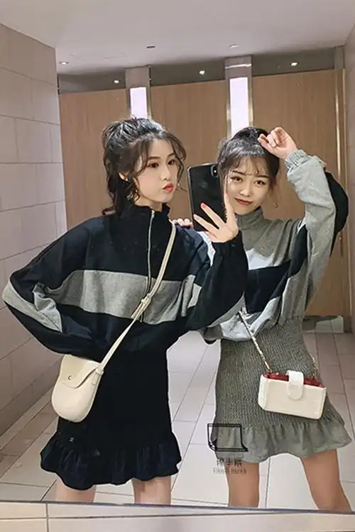 春夏新款超好看2019款小个子穿搭闺蜜装卫衣连衣裙女荷叶边收腰鱼尾