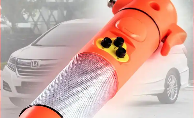 多功能消防手电筒应急照明警示闪光灯汽车载用安全锤破窗器六合一 桔