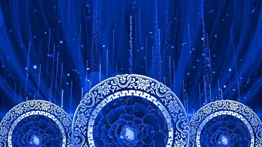 4k蓝色水墨青花瓷背景视频桃花古风桃花背景