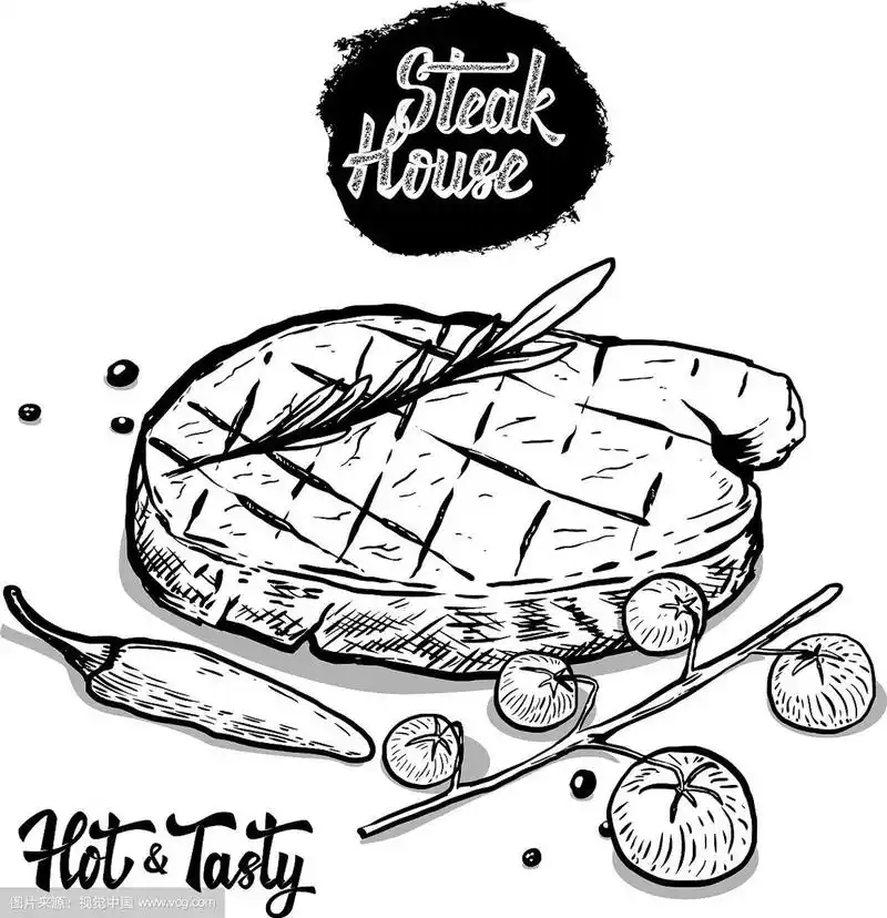 牛排馆手绘牛排与迷迭香