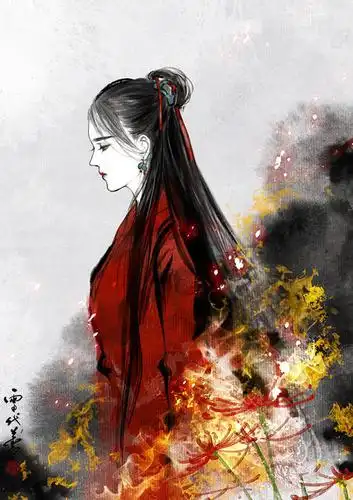 手绘古风红衣女子