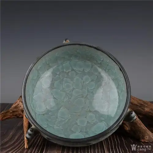 宋官窑冰裂纹紫口铁足三龙耳洗古董古玩古瓷器文玩艺术收藏老物件