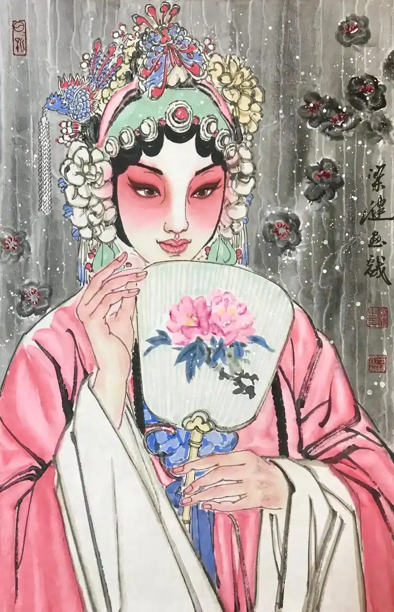 画家梁健#戏曲人物国画,69/46cm - 抖音