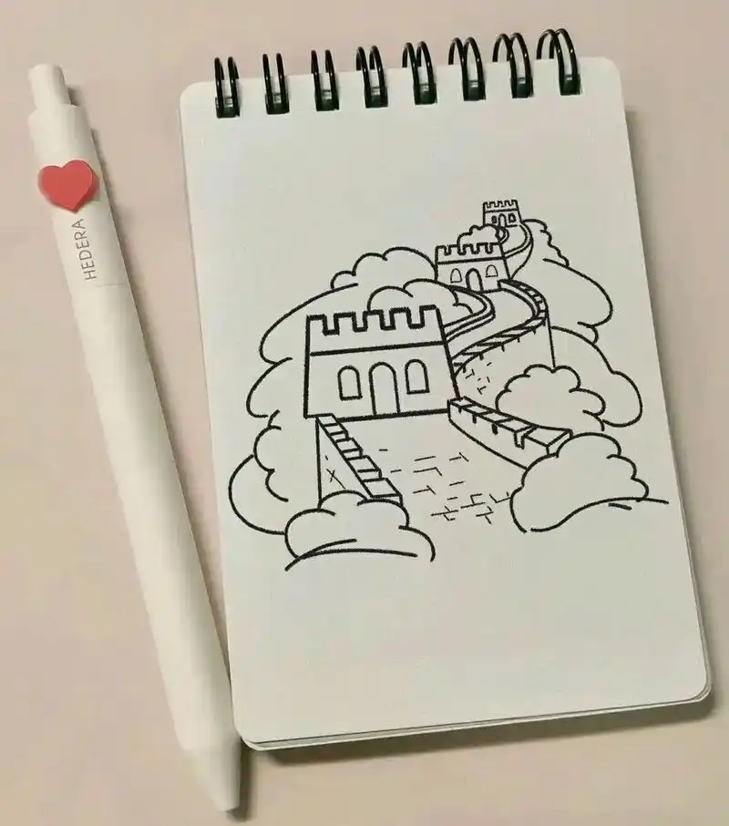 一学就会的长城简笔画.#治愈系漫画 #简笔画教程 #可爱简笔 - 抖音