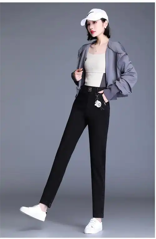 京品优选加绒小脚裤女高弹休闲裤子女新款哈伦黑色水洗修身裤子春秋女