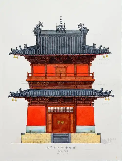 手绘古建筑大同善化寺普贤阁