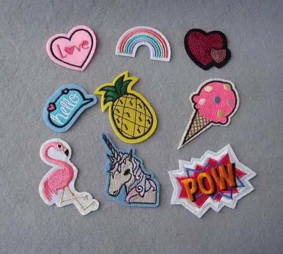 9合1时尚徽章布贴补丁贴衣服牛仔裤装饰修补贴花带背胶可烫熨贴布