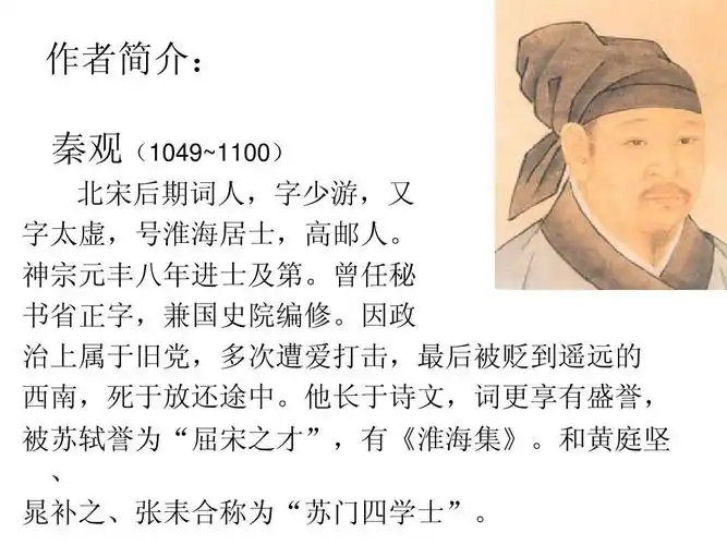 无忧文档 所有分类 高中教育 语文 秦观_浣溪沙ppt 作者简介: 秦观