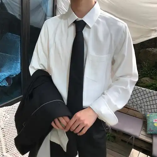 baluoshang白衬衫男士长袖衬衣韩版潮流修身帅气西装休闲学生男寸衫