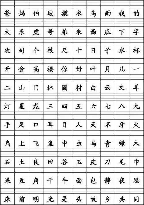 2016新语文s版一年级上册会认(312个)生字拼音格