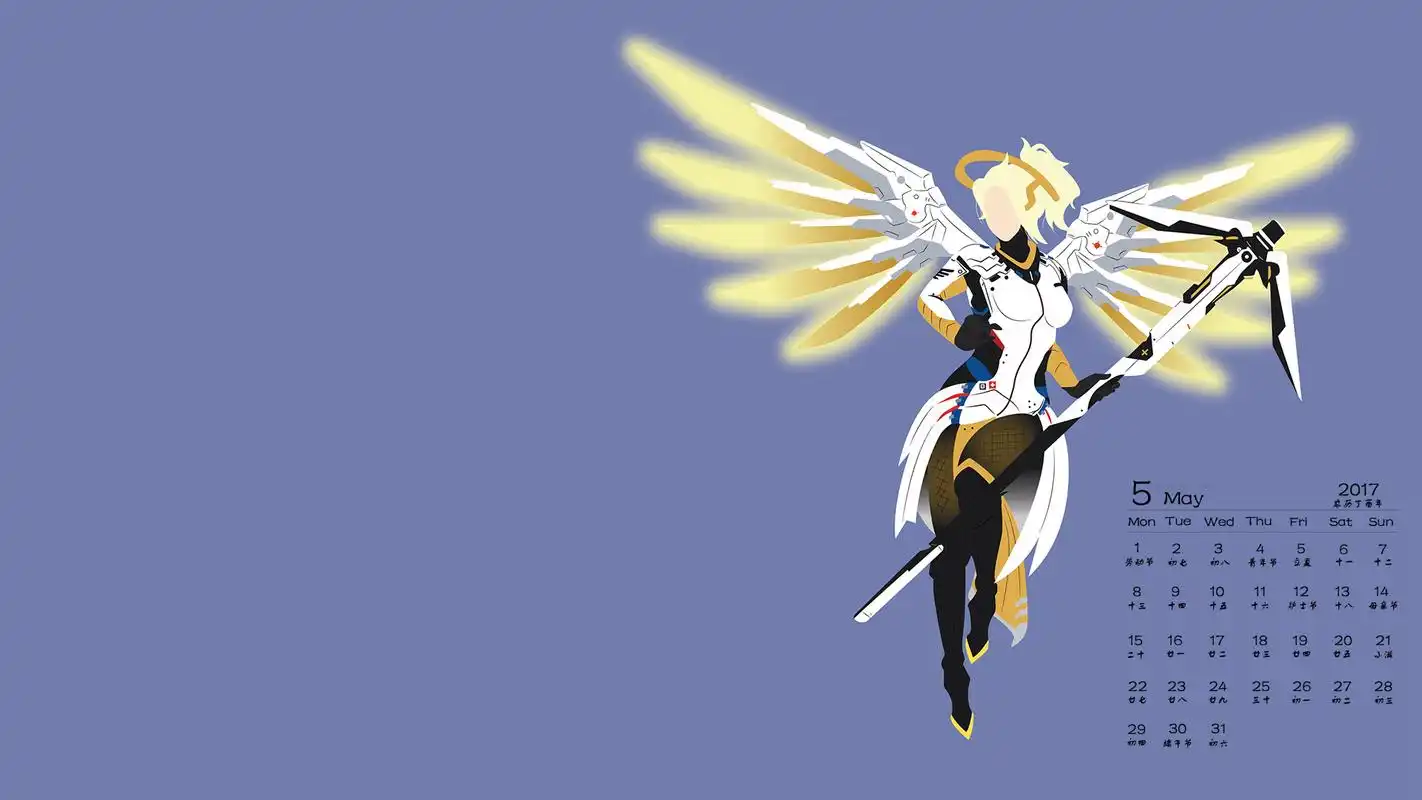 一组简约纯色背景动漫游戏人物日历壁纸,lovelive,守望先锋,在下坂本