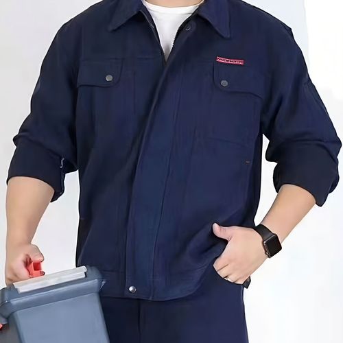 厚款牛仔工作服深蓝色套装电焊工作服工装定制劳保服装批发工衣