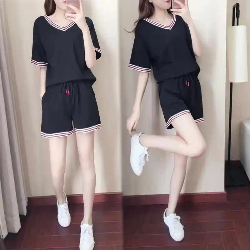 夏季短裤运动服套装女春秋2018新款韩版女装短袖休闲