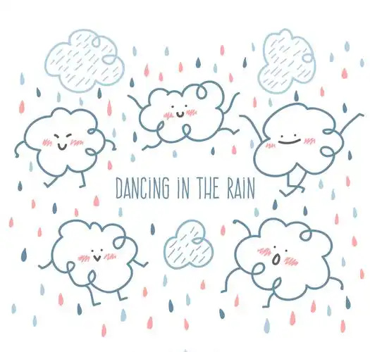 5朵可爱彩绘云朵矢量素材