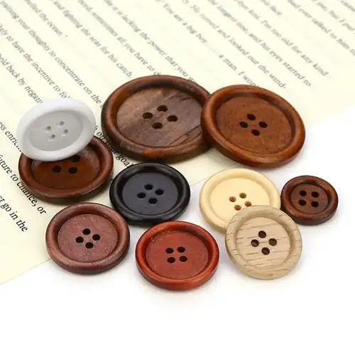 西达厂家供应木头纽扣 9mm-38mm四眼细边扣针织衫圆形儿童diy辅料-阿
