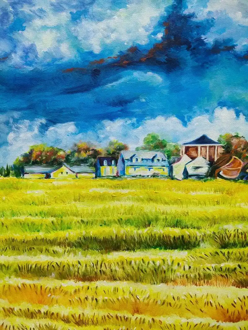 丙烯风景画 #油画风景   #麦田画  - 抖音