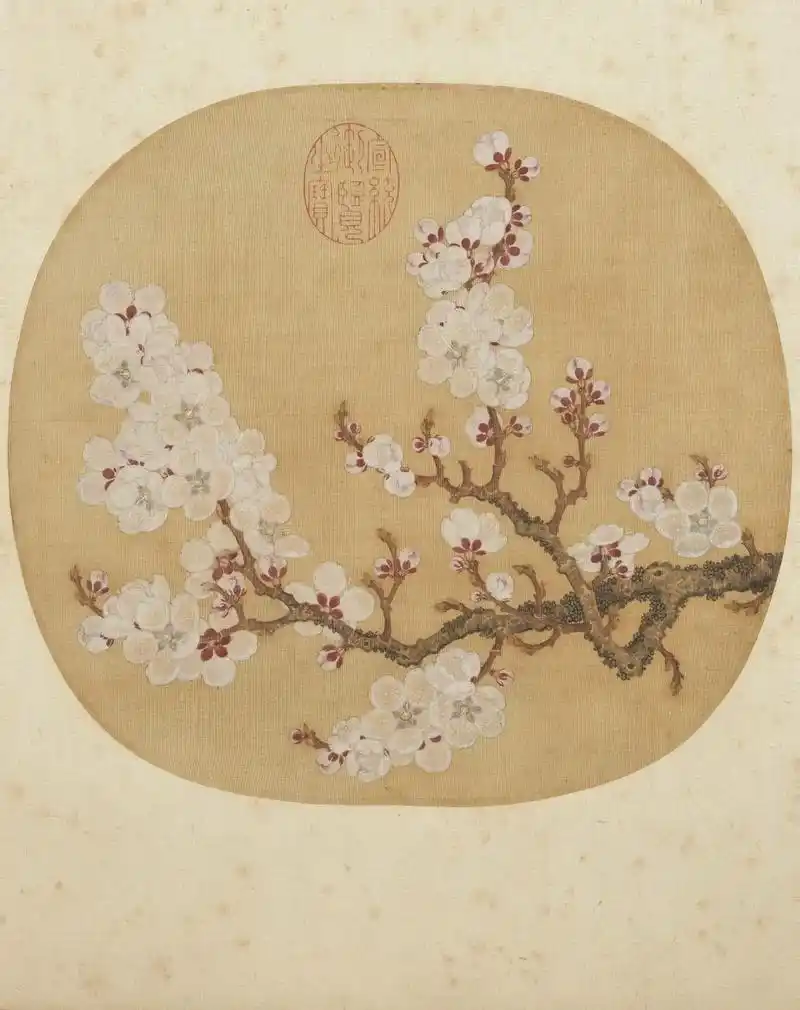 北宋 赵昌《写生杏花图》本幅仅画杏花一枝,花朵繁盛,显得春意 - 抖音