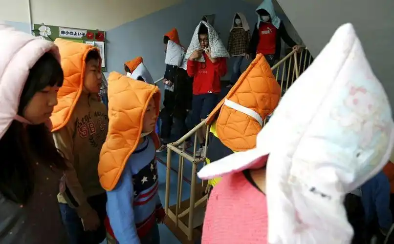 4 标签:地震模拟,小学生,防护罩,东京,日本