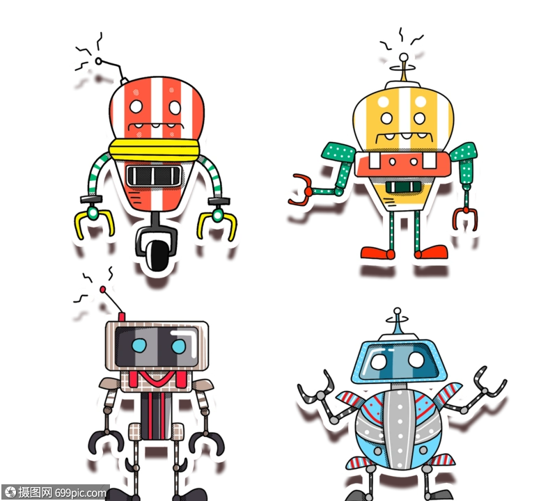 免抠元素 手绘/卡通元素 宇宙星空 手绘宇宙检测机器人贴纸.psd