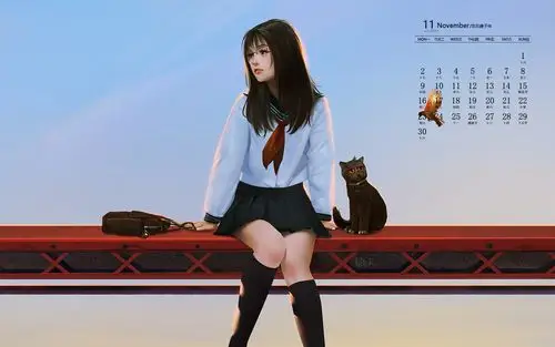 2020年11月性感俏皮动漫少女日历壁纸