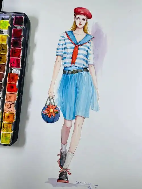 水彩时装画——校服示范