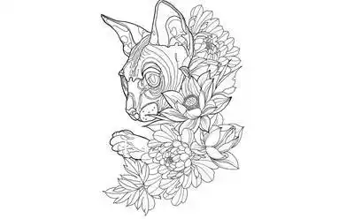 34张猫纹身手稿线条简单图案