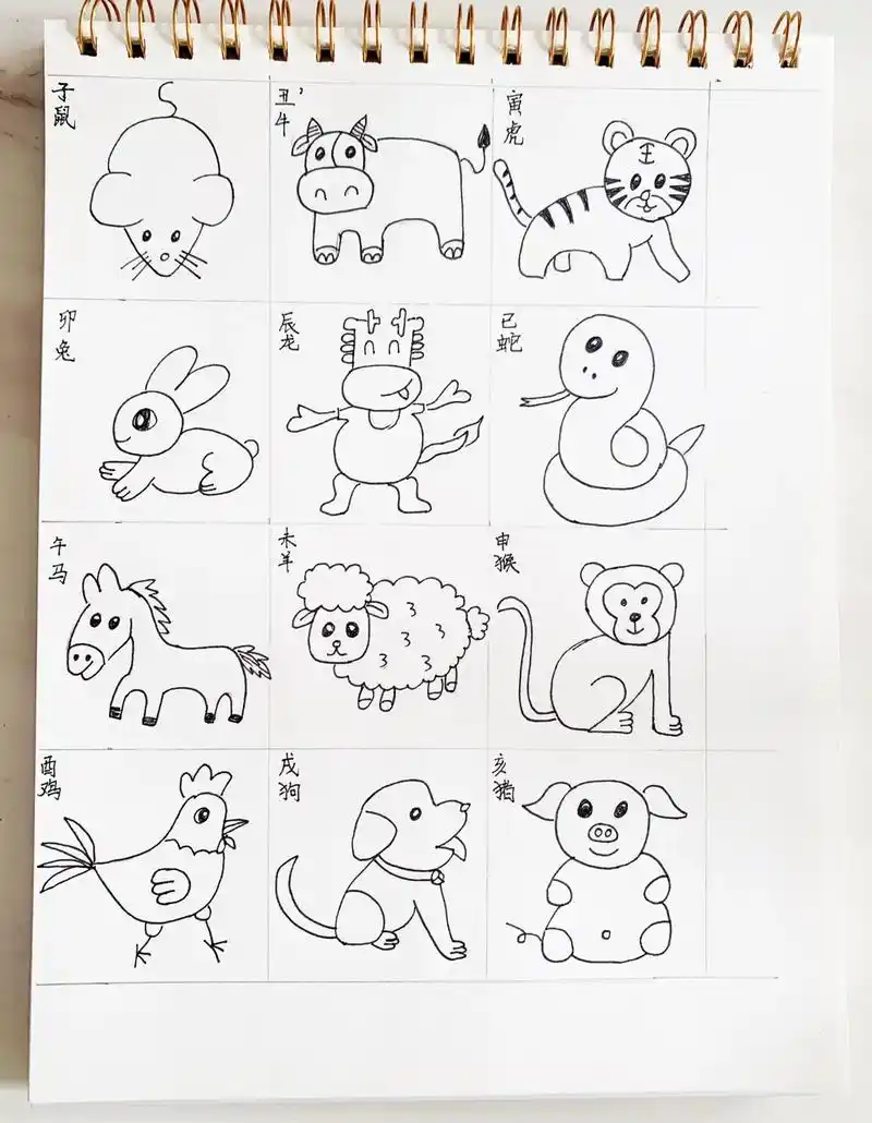 儿童简笔画十二生肖来一个,零基础学习9399#一起学画画 # - 抖音