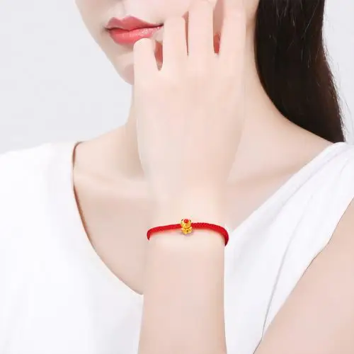 cemni千年黄金手链999足金小金鱼手串3d硬金编织转运珠手绳女款