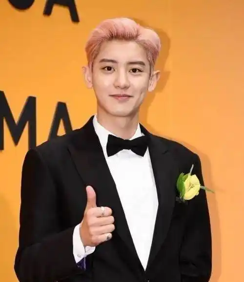 朴灿烈粉色头发搭配黑色西装出镜,萌萌的男孩子穿上西装如此可爱_颜色