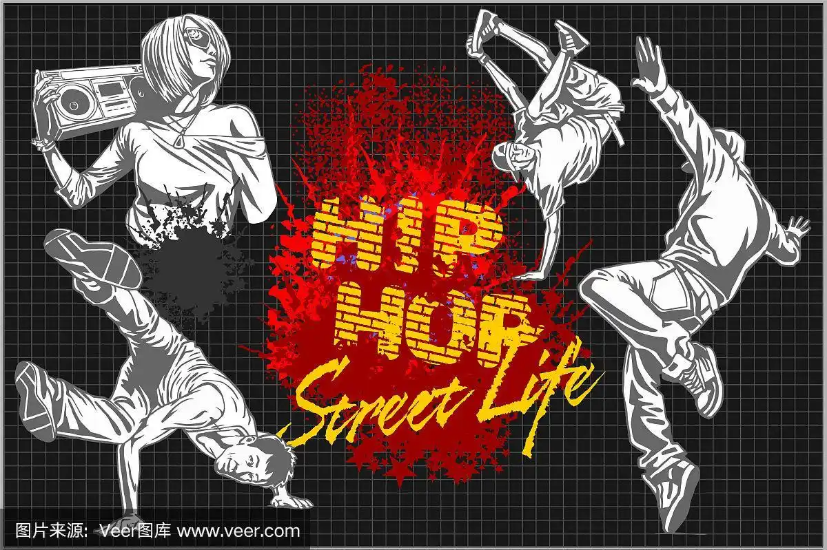 街舞和霹雳舞在黑暗的背景