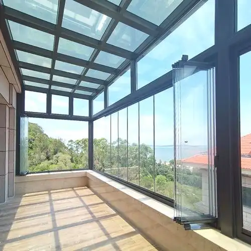 抗18级台风枫景封阳台无框折叠窗全景折叠阳台窗玻璃全开窗户