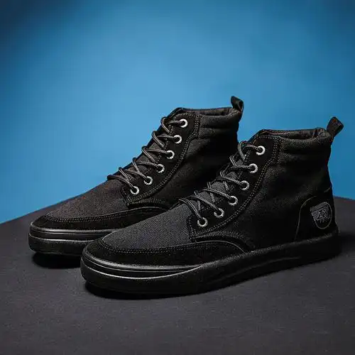 fy飞跃帆布鞋男鞋高帮男士秋季鞋子男款板鞋百搭黑色时尚休闲板鞋子