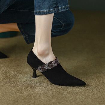 磨砂深口单鞋女2022年新款秋款尖头小跟真皮女鞋子女士秋冬季细跟高跟