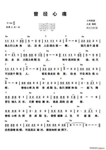 曾经心痛 小阿枫 歌谱简谱网