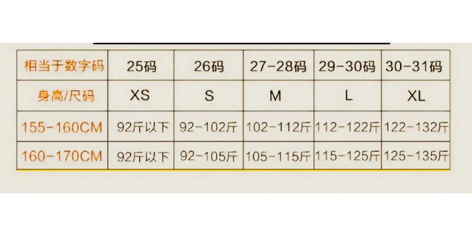 尺寸对照表 裤子尺寸码我觉得有必须发一发,可以对一下尺寸