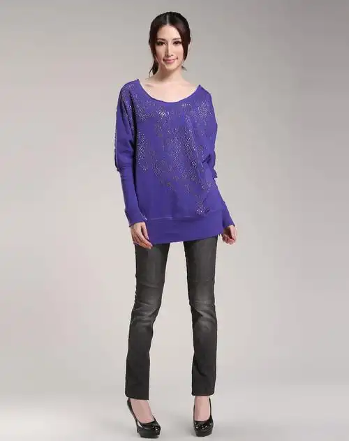 紫蓝色时尚个性长袖针织衫