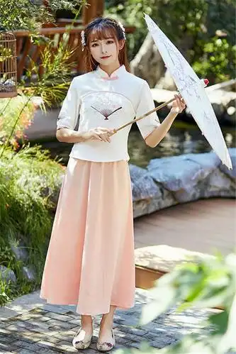 汉服女学生女装唐装女复古民国风旗袍裙两件套超仙日常中国风套装