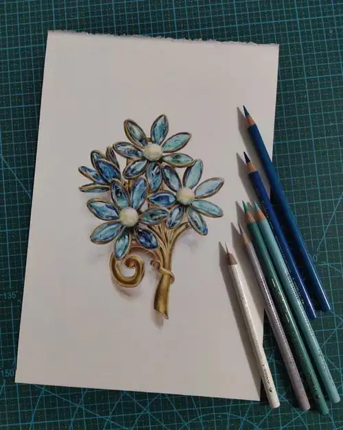 彩铅手绘一枚蓝色胸针