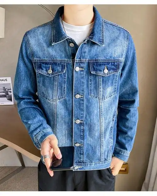 夹克男2022新款浅蓝色牛仔外套男韩版潮流休闲修身牛仔衣春秋夹克上