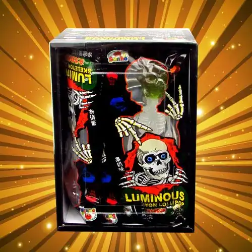 夜光骷髅糖30包整盒儿童恐怖糖果荧光整蛊恶搞棒棒糖送小孩零食品