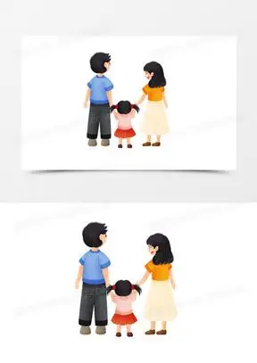 卡通手绘免抠三口之家人物背影元素
