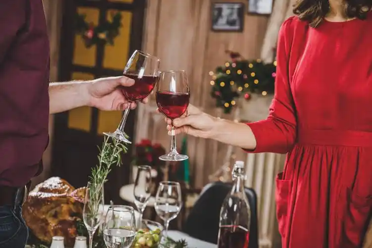 情侣,祝酒,风景,玻璃杯,红酒,圣诞晚餐